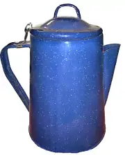 Enamel Graniteware Blue Metal Coffee Pot Speckled Large Vintage