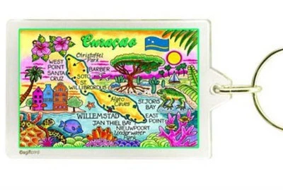 CURACAO (NETHERLANDS ANTILLES) MAP ACRYLIC RECTANGULAR KEYCHAIN 2.5" X 1.5"