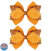 4" Sparkly Glitter Orange Ribbon Hair Bow Clips Barrettes Boutique Sequin Bow