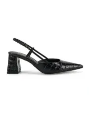 [Siren] Yasmine Slingback Heels in Black Croc Leather