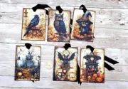 6-Halloween-Ephemera-Glitter-Junk Journal-Linen Cardstock-Hang-Tags