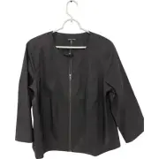 Eileen Fisher Womens Blazer Jacket Size L Black Stretch Full Zip silk lined NWT
