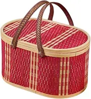 jojofuny Bamboo Decorative Organizer Woven Storage Crates Spacious Interior Hardwearing Bamboo for Car Office