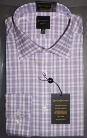 Hickey Freeman Dress Shirt 16 - 32/33 Modern Fit Purple Plaid Stretch Pima NWT