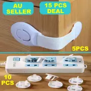 15PC Baby Power Board Socket Outlet Point Plug+Safety Drawers Door Cupboard Lock