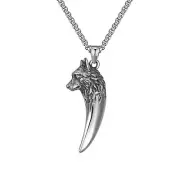 necklace with wolf-shaped pendant silver color