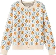 [FindThy] Women’s Y2K Floral Print Cardigan Long Sleeve Crewneck Button Up Knit Sweater Cardigans