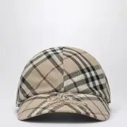 [Burberry] Check motif baseball cap with EKD embroidery M Beige