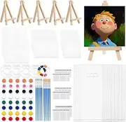 5 Set Mini Acrylic Paint Kit, 15 pcs Mini Painting Canvas with Stretched Easel, Acrylic Paints Strips, Brushes, Palette, Velcro, Bag, Paint Set for Classroom Birthday Party Favors - 3 Sizes