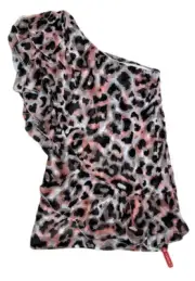 Parker Womens One Shoulder Frilly Pink Leopard Lined Chiffon Dress Size XS $358