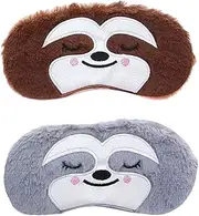 SAFIGLE 2pcs Cartoon Animal Sleeping Mask for Kids Fluffy Plush Eyeshade Light Blocking Blindfold for Travel School Office and Home