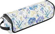FRODOTGV Blue Yellow Flowers Hair Tool Travel Bag and Heat Resistant Mat with Zipper Waterproof Flat Curling Irong Travel Organizer for Curling Iron Straightener Flat Hair Dryer Trave Case for Women