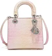 [GIGBIRD] Gradient PU Leather Handbags for Women Stylish Crocodile Pattern Top Handle Satchel Ladies Dinner Party Shoulder Bags