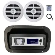 Pyle Marine Radio, Adapter,Spa Bezel, Antenna,Wire, 2x 6.5" 120W White Speakers