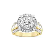 Brilliant Miracle Halo Ring with 1.00ct of Diamonds in 9kt Yellow Gold