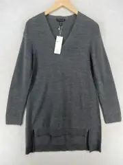 EILEEN FISHER Sweater XS Fine Merino Wool Links V-Neck Hi-Low Pullover Gray NEW