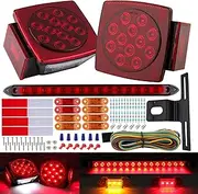 12V Submersible LED Trailer Tail Light Kit, Square LED Trailer Tail Brake Stop Turn License Lights Waterproof w/8x Mini Side Clearance Marker Lights, 13.8" 14 LED Red Identification Light Bar