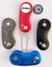 2 Prong Switchblade GOLF DIVOT REPAIR TOOL Red + Ballmark NEW ENGLAND PATRIOTS