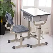 Adjustable Students Desk and Chairs Set, Kids Study Desk and Chair Set for Home, School and Training Toddler Writing Desk with Drawer Hook and Storage Rack,Gray