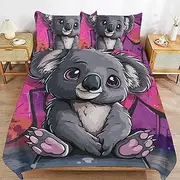 3Pcs Koala Bear Duvet Cover Sets 3D Printed Luxury Quilt Cover with Zipper Bedding Set Soft Microfiber Cute Animal Comforter Covers with Pillowcases,Single（140x210cm）