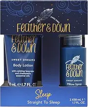 Feather & Down Straight to Sleep Gift Set (50ml Pillow Spray & 50ml Body Lotion) - The perfect sleep duo, infused with lavender & chamomile essential oils. Vegan Friendly & Cruelty Free.