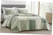 Elm 3-Piece Chic Patchwork Quilt Set - Green Queen Green Floral Patchwork
