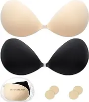 [Beaulyn] Sticky Bra Push Up Lift, 2 Pairs Stick-On Adhesive Bra for Women with Large Breasts, Backless and Strapless Invisible Bra with Silicone Nipple Protection