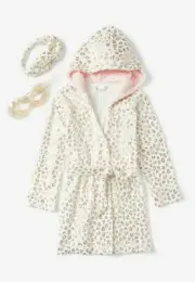 Justice Medium 10 Leopard Hooded Robe 3 piece SET Eye Mask & Head wrap Gift