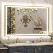 LED Bathroom Mirror with Lights Metal Framed 40X24 Frontlit 40X24"Baroque Gold