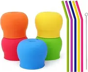 VEAGINS 5 Pack Silicone Sippy Cup Lids with Straws, Soft Spout Sippy Cups, Spill Proof, BPA-Free, Dishwasher Safe, Red, Blue, Green, Orange, Yellow