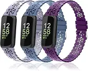 Nigaee 3 Pack Elastic Nylon Bands & Lace Silicone Bands Compatible with Fitbit Inspire 3/Inspire 2/Inspire HR/Inspire,Adjustable Breathable Replacement Straps Soft Nylon Loop & Slim Silicone Wristbands for Women Men