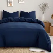 Wake In Cloud - Navy Blue Quilt Cover Set, 1000TC Ultra Soft Microfiber Duvet Doona Cover Bedding Set in Solid Plain Colour, 3pcs, King Single Size