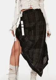 [DARKER WAVS] Distortion Plaid Midi Skirt