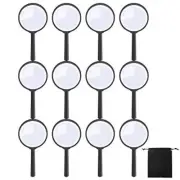 12 Pack Handheld Magnifier Plastic Magnifying Glass for Reading Jewelry Black