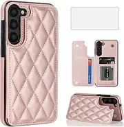 [Asuwish] Phone Case for Samsung Galaxy S23 Plus S23+ 5G Wallet Cover with Screen Protector and Leather RFID Card Holder Stand Cell Accessories S23plus 23S + S 23 23+ SM-S916U 6.6 inch Women Rose Gold