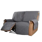 Recliner Sofa Cover with Pocket, Slipcovers Reversible Washable Elastic Adjustable Strap for home(2 Seater,Grey)