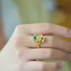 Ancient Method Silver S925 Inlay Hetian White Jade Butterfly Lotus Flower Ring