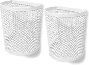 Magnetic Pen/Pencil Mesh Metal Basket/Holder/Container/Storage/Organizer for Kitchen/Refrigerator/Fridge/Whiteboard/Dry Erase/File Cabinet/Locker (Set of 2) 7.3x5x9.5cm White