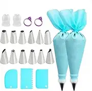 21 Pcs Reusable Piping Bags and Nozzles Set, Baking Decorating Tools, with Stainless Steel Nozzles, Icing Bags and Nozzles for Cake, Cookie, Pastry Decorating