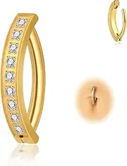 [Candyfancy] 14G Clicker Belly Button Piercing Titanium Anti-Allergy Belly Button Piercing Gold 10 mm Zirconia Navel Piercing Belly Piercing Belly Button Body Jewellery for Men and Women
