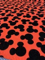 Flocked Felt Fabric Craft Mickey Mouse Ears Disney Red Black Yard Rare