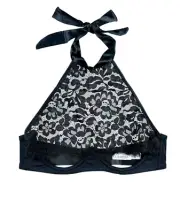NWT Cosabella Magnolia Open Cup Halter, Lace, Tie Neck, Underwire, Black, Sz 34B
