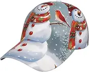 [FHEDVBN] Merry Christmas Snow Man and Birds Print Baseball Cap Unisex Golf Dad Hats Adjustable Visor Hats Fashion Sports Hats Outdoor, Black, One Size