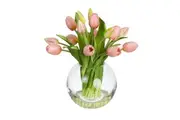 Glamorous Fusion Pink Tulip 29cm Artificial Faux Flower Plant Decorative Arrangement In Fishbowl