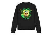 SpongeBob SquarePants Unisex Adult Spongey Four Leaf Clover St Patricks Day Sweatshirt (Black) - UTTV12648
