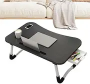 Laptop Desk for Bed, Folding Bed Table with Cup Holder and Tablet Slot, Laptop Stand with Storage Drawer, Breakfast Tray for Sofa Couch Floor