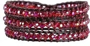 [KELITCH] Crystal Beads on Black Leather Woven 3 Wrap Bracelet Handmade Luxury Jewelry
