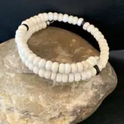 Howlite, Onyx Bead Sterling Silver Memory Wire Stainless Steel Bracelet 01957