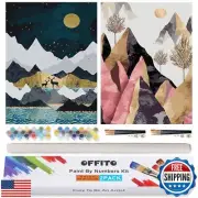 2 Pack Rolled Paint by Numbers Kit for Adults Beginner, Abstract Mountain Lan