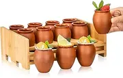 SUN GKOTTA 12Pcs 2oz/60ml Cantaritos De Barro Mexicanos with holder,Mini Jarritos De Barro Mexicanos Pottery Cocktail Glasses,Mexican Shot Glasses Taco Tuesday Cups For Celebration,Tequila,Margaritas